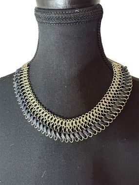 NEXT Silver Tone Chain Mail Leather Cord Collar Cleopatra Necklace